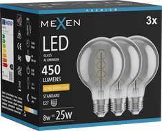 Mexen Vintis 3x Ampoule filament spirale LED E27, G80, 8W, Chaude - 2200K, 450 lm, fumée - L165-E27-0822-70x03