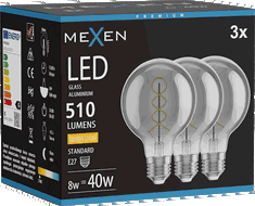 Mexen Vintis 3x Ampoule filament spirale LED E27, G80, 8W, Chaude - 2700K, 510 lm, fumée - L165-E27-0827-70x03