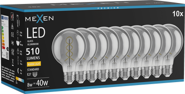 Mexen Vintis 10x Ampoule à filament spirale LED E27, G80, 8W, Chaude - 2700K, 510 lm, fumée - L165-E27-0827-70x10