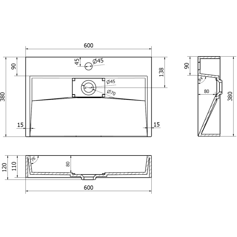 Mexen Ava lavabo vasque en composite 1/O 60 x 38 cm, blanc - 23016001