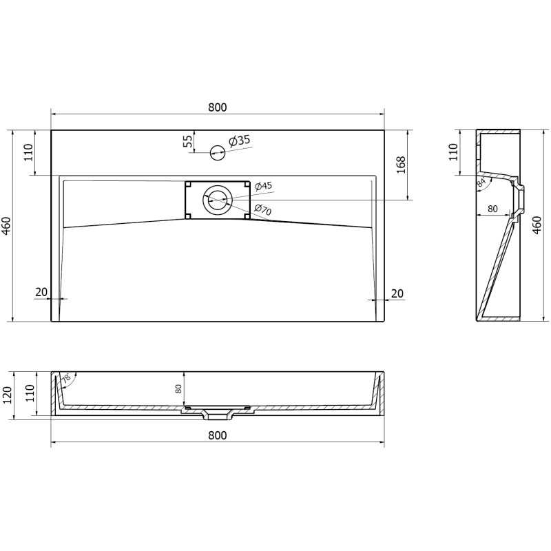Mexen Ava lavabo de comptoir en composite 1/O 80 x 46 cm, blanc - 23018001