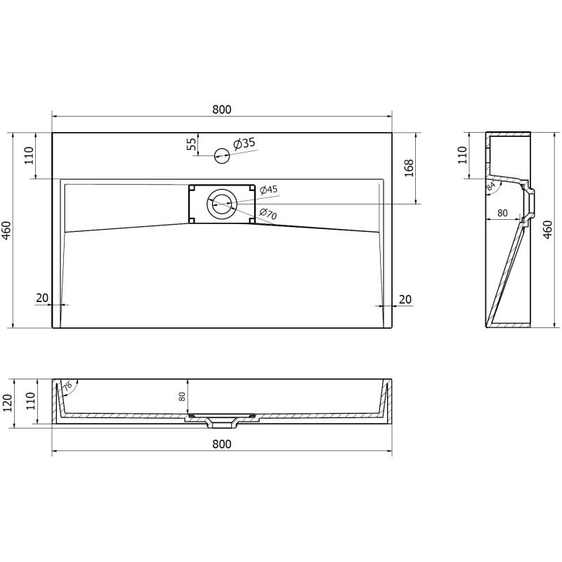 Mexen Ava lavabo sur plan en conglomérat 1/O 80 x 46 cm, blanc - 23018001
