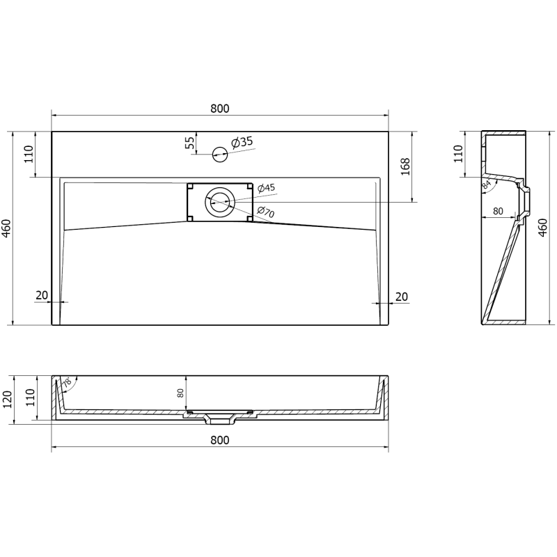 Mexen Ava lavabo à poser en conglomérat 1/O 80 x 46 cm, noir - 23018071