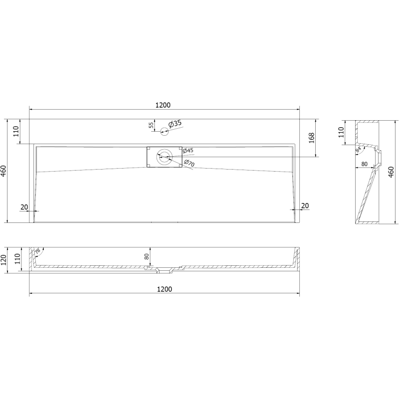 Mexen Ava lavabo à poser en conglomérat 1/O 120 x 46 cm, noir - 23011271