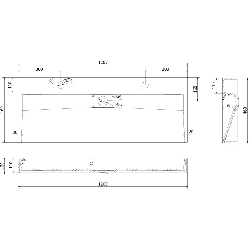 Mexen Ava lavabo sur plan en composite 2/O 120 x 46 cm, noir - 23011272
