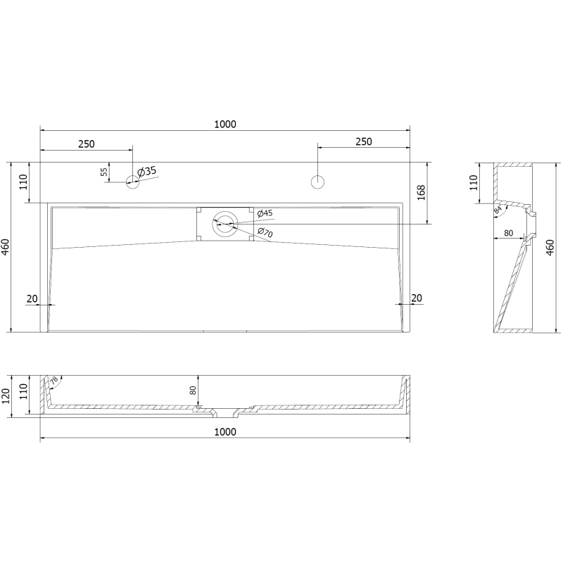 Mexen Ava lavabo sur plan en conglomérat 2/O 100 x 46 cm, noir - 23011072