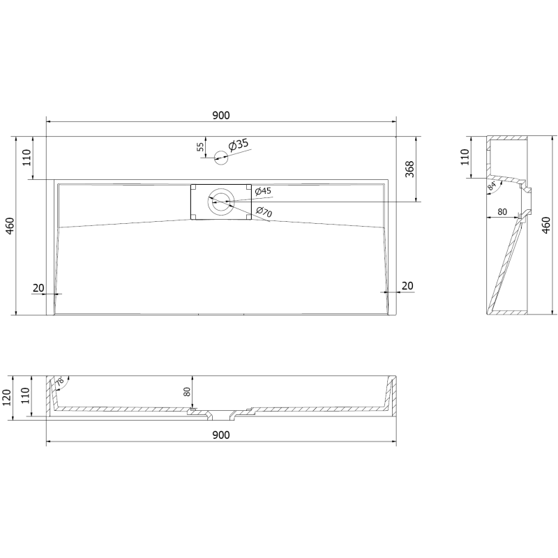 Mexen Ava lavabo posable en conglomérat B/O 90 x 46 cm, blanc - 23019000