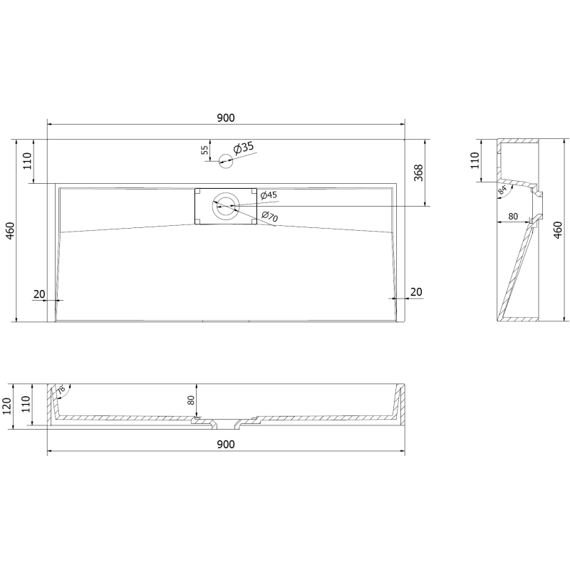 Mexen Ava Lavabo sur plan en composite B/O 90 x 46 cm, noir - 23019070