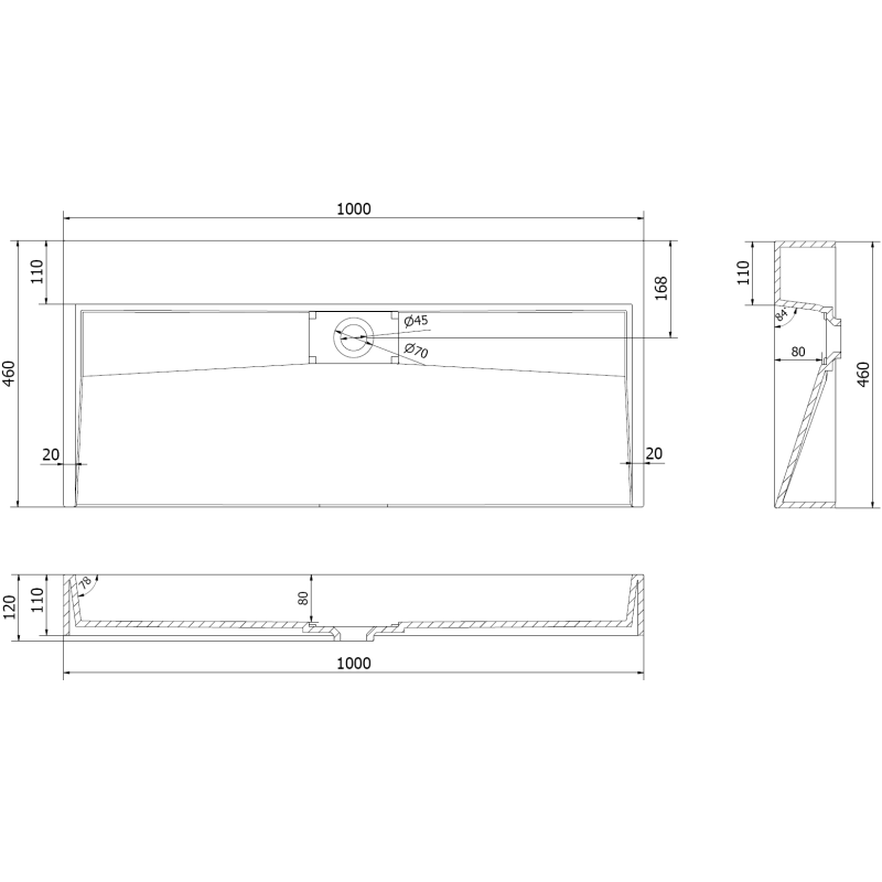 Mexen Ava lavabo sur plan en conglomérat B/O 100 x 46 cm, blanc - 23011000