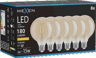 Mexen Vintis 6x Ampoule filament LED E27, G95, 2W, Chaude - 2200K, 180 lm, ambre - L157-E27-0222-50x06