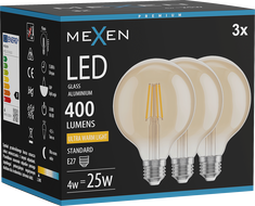 Mexen Vintis 3x Ampoule filament LED E27, G95, 4W, Chaude - 2200K, 400 lm, ambre - L157-E27-0422-50x03