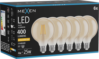 Mexen Vintis 6x Ampoule filament LED E27, G95, 4W, Chaude - 2200K, 400 lm, ambre - L157-E27-0422-50x06