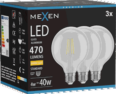 Mexen Vintis 3x Ampoule filament LED E27, G95, 4W, Chaude - 2700K, 470 lm, claire - L157-E27-0427-00x03