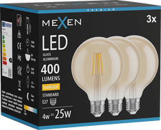 Mexen Vintis 3x Ampoule filament LED E27, G95, 4W, Chaude - 2700K, 400 lm, ambre - L157-E27-0427-50x03