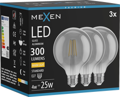Mexen Vintis 3x Ampoule filament LED E27, G95, 4W, Chaude - 2700K, 300 lm, fumée - L157-E27-0427-70x03