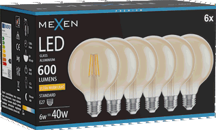 Mexen Vintis 6x Ampoule filament LED E27, G95, 6W, Chaude - 2200K, 600 lm, ambre - L157-E27-0622-50x06
