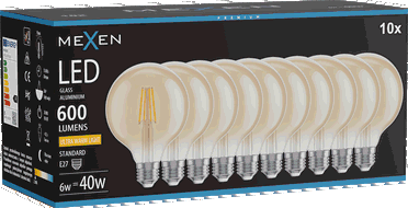 Mexen Vintis 10x Ampoule filament LED E27, G95, 6W, Chaude - 2200K, 600 lm, ambre - L157-E27-0622-50x10