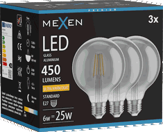 Mexen Vintis 3x Ampoule filament LED E27, G95, 6W, Chaude - 2200K, 450 lm, fumée - L157-E27-0622-70x03