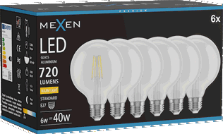 Mexen Vintis 6x Ampoule filament LED E27, G95, 6W, Chaude - 2700K, 720 lm, transparent - L157-E27-0627-00x06