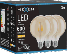 Mexen Vintis 3x Ampoule filament LED E27, G95, 6W, Chaude - 2700K, 600 lm, ambre - L157-E27-0627-50x03