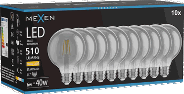 Mexen Vintis 10x ampoule à filament LED E27, G95, 6W, Chaude - 2700K, 510 lm, fumée - L157-E27-0627-70x10