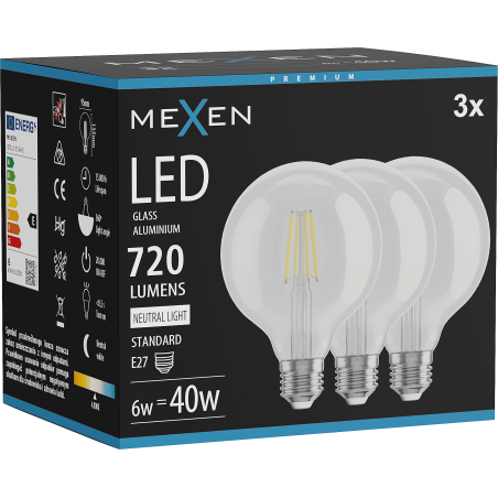 Mexen Vintis 3x Ampoule filament LED E27, G95, 6W, Neutre - 4000K, 720 lm, claire - L157-E27-0640-00x03