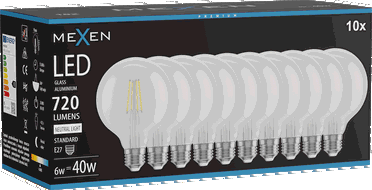 Mexen Vintis 10x Ampoule filament LED E27, G95, 6W, Neutre - 4000K, 720 lm, clair - L157-E27-0640-00x10