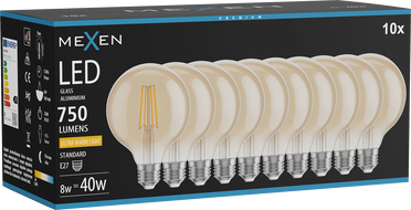 Mexen Vintis 10x Ampoule filament LED E27, G95, 8W, Chaude - 2200K, 750 lm, ambre - L157-E27-0822-50x10