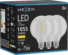 Mexen Vintis 3x Ampoule filament LED E27, G95, 8W, Chaud - 2700K, 1055 lm, transparent - L157-E27-0827-00x03