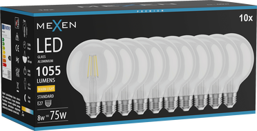 Mexen Vintis 10x Ampoule filament LED E27, G95, 8W, Chaude - 2700K, 1055 lm, claire - L157-E27-0827-00x10