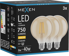 Mexen Vintis 3x Ampoule filament LED E27, G95, 8W, Chaude - 2700K, 750 lm, ambre - L157-E27-0827-50x03