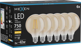 Mexen Vintis 6x Ampoule filament LED E27, G95, 8W, Chaude - 2700K, 750 lm, ambre - L157-E27-0827-50x06