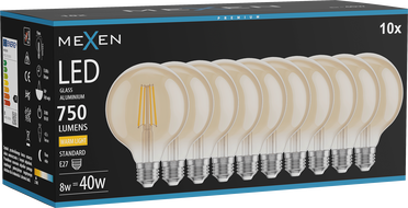Mexen Vintis 10x Ampoule filament LED E27, G95, 8W, Chaude - 2700K, 750 lm, ambre - L157-E27-0827-50x10