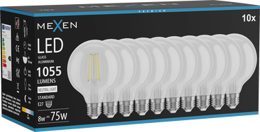 Mexen Vintis 10x ampoule filament LED E27, G95, 8W, Neutre - 4000K, 1055 lm, clair - L157-E27-0840-00x10