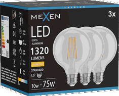 Mexen Vintis 3x Ampoule filament LED E27, G95, 10W, Chaude - 2700K, 1320 lm, transparente - L157-E27-1027-00x03