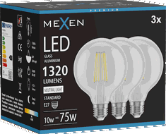 Mexen Vintis 3x Ampoule filament LED E27, G95, 10W, Neutre - 4000K, 1320 lm, claire - L157-E27-1040-00x03