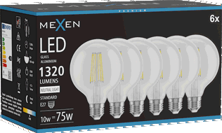 Mexen Vintis 6x Ampoule filament LED E27, G95, 10W, Neutre - 4000K, 1320 lm, clair - L157-E27-1040-00x06