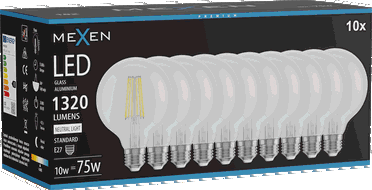 Mexen Vintis 10x Ampoule filament LED E27, G95, 10W, Neutre - 4000K, 1320 lm, clair - L157-E27-1040-00x10