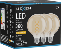 Mexen Vintis 3x Ampoule à filament spirale LED E27, G95, 4W, Chaude - 2200K, 360 lm, ambre - L167-E27-0422-50x03