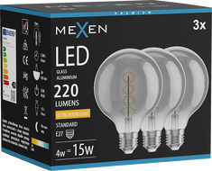 Mexen Vintis 3x Ampoule filament spirale LED E27, G95, 4W, Chaude - 2200K, 220 lm, fumée - L167-E27-0422-70x03