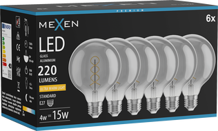Mexen Vintis 6x Ampoule à filament spirale LED E27, G95, 4W, Chaude - 2200K, 220 lm, fumée - L167-E27-0422-70x06