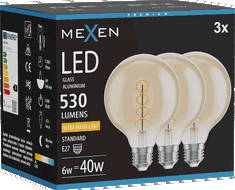 Mexen Vintis 3x Ampoule filament spirale LED E27, G95, 6W, Chaud - 2200K, 530 lm, ambre - L167-E27-0622-50x03