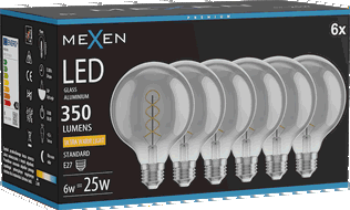 Mexen Vintis 6x Ampoule filament spirale LED E27, G95, 6W, Chaude - 2200K, 350 lm, fumée - L167-E27-0622-70x06