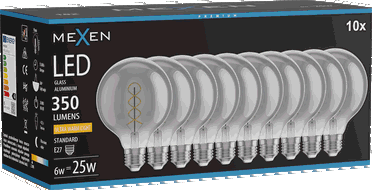 Mexen Vintis 10x Ampoule filament spirale LED E27, G95, 6W, Chaude - 2200K, 350 lm, fumée - L167-E27-0622-70x10