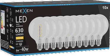 Mexen Vintis 10x Ampoule filament spirale LED E27, G95, 6W, Chaude - 2700K, 630 lm, clair - L167-E27-0627-00x10
