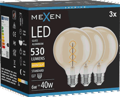 Mexen Vintis 3x Ampoule filament spirale LED E27, G95, 6W, Chaude - 2700K, 530 lm, ambre - L167-E27-0627-50x03