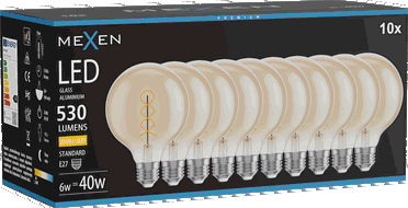 Mexen Vintis 10x Ampoule filament spirale LED E27, G95, 6W, Chaude - 2700K, 530 lm, ambre - L167-E27-0627-50x10