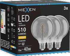 Mexen Vintis 3x Ampoule filament spirale LED E27, G95, 6W, Chaude - 2700K, 510 lm, fumée - L167-E27-0627-70x03
