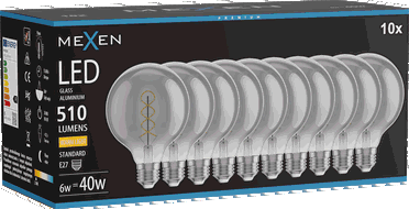 Mexen Vintis 10x Ampoule filament spirale LED E27, G95, 6W, Chaud - 2700K, 510 lm, fumé - L167-E27-0627-70x10