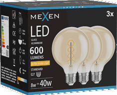 Mexen Vintis 3x Ampoule à filament spirale LED E27, G95, 8W, Chaude - 2200K, 600 lm, ambre - L167-E27-0822-50x03